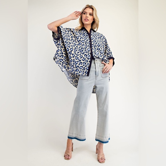 Leopard Print Dolman Sleeve Button Down Blouse - eesome - Picture 5 of 5